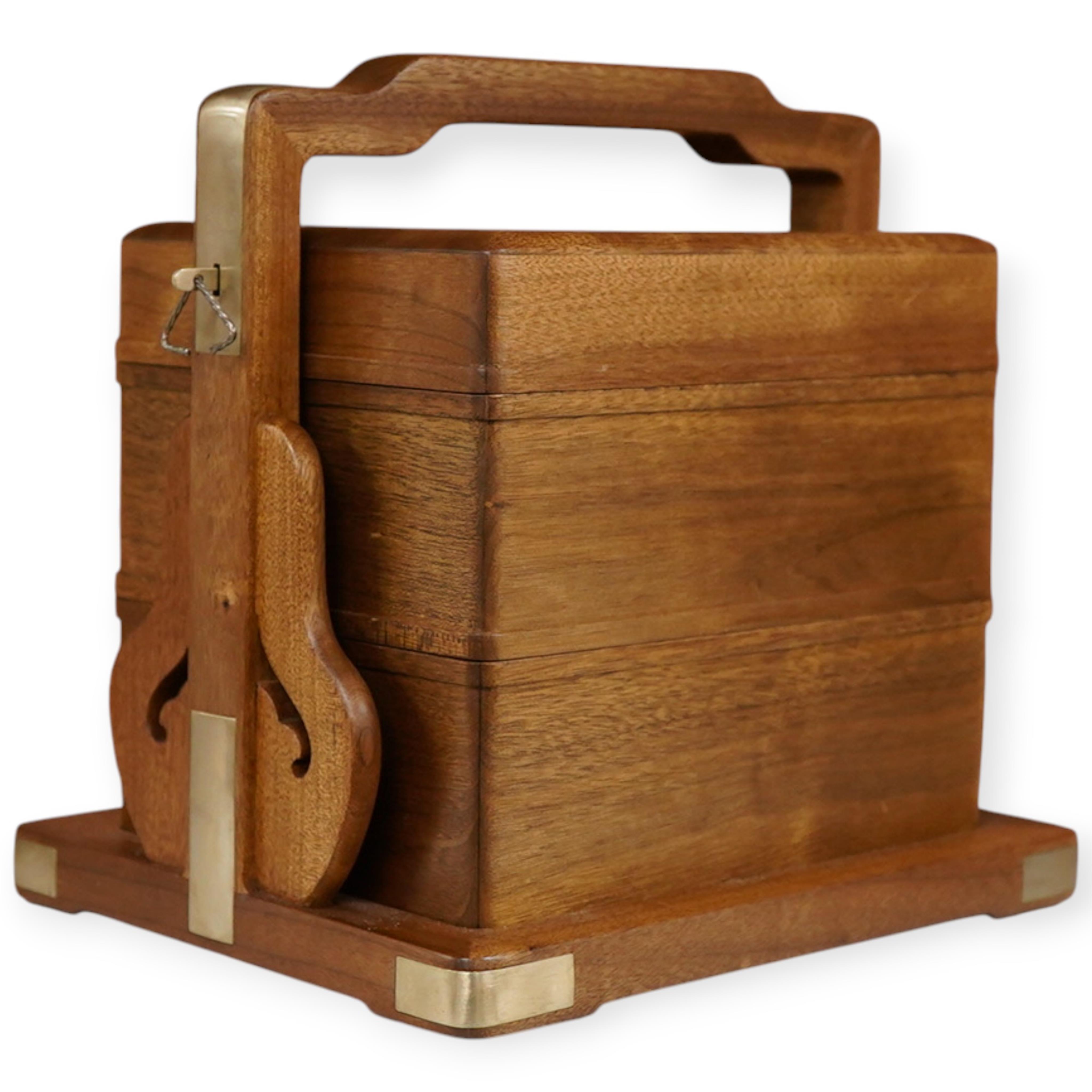 A Chinese three sectioned incense case, a two door fitted cabinet- 29cm high and a sliding topped box